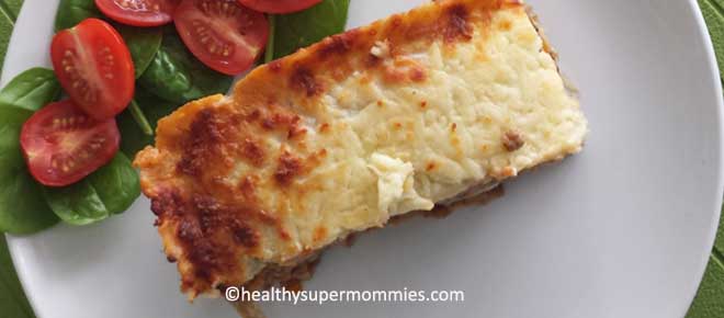 Lasagna de calabacín con salsa bechamel de coliflor